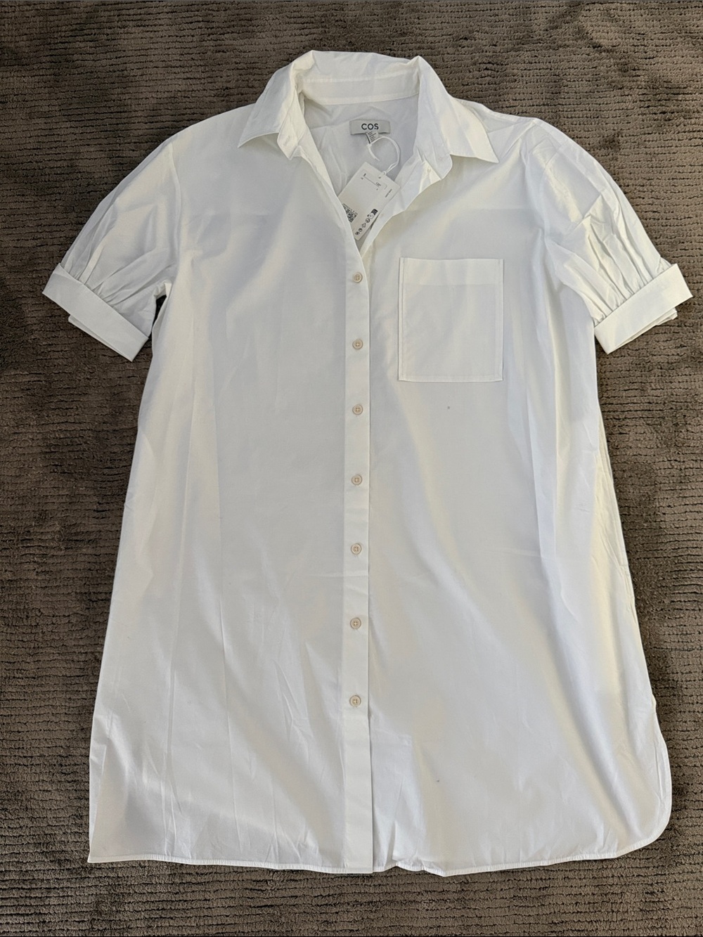 COS White Poplin Oversized Short-Sleeve Button Down Shirt Dress - Size 6